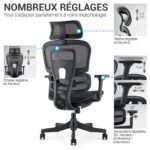 Réglages du fauteuil Draco, accoudoirs 3D et support lombaire ajustable