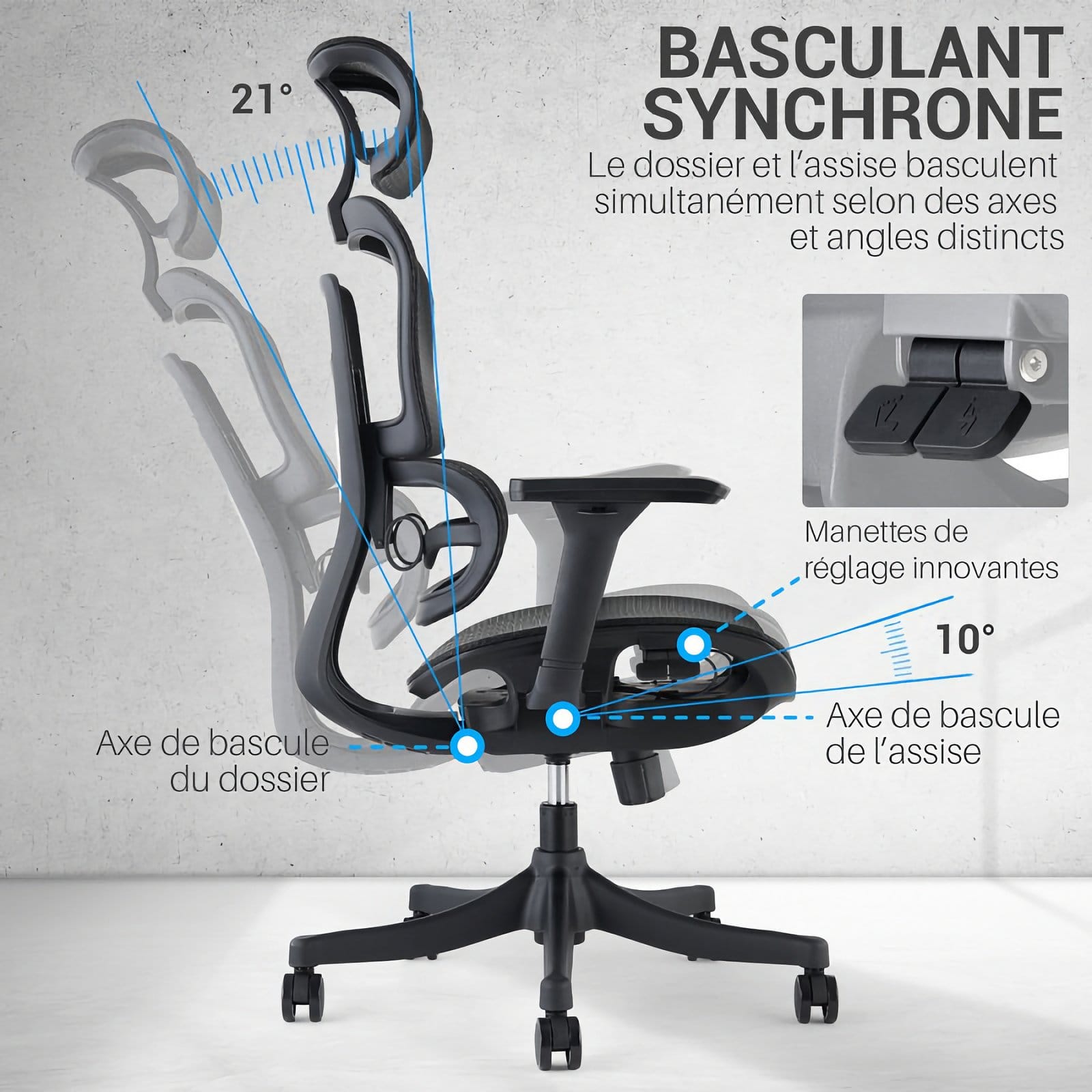 Mécanisme de basculement synchrone du fauteuil Draco