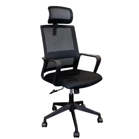 Fauteuil Primus avec appui-tête en résille noire vue 3/4 avant droit