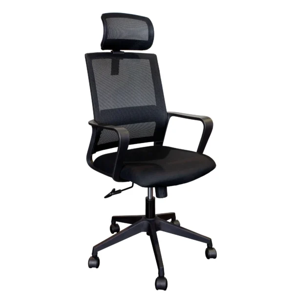 Fauteuil Primus avec appui-tête en résille noire vue 3/4 avant droit