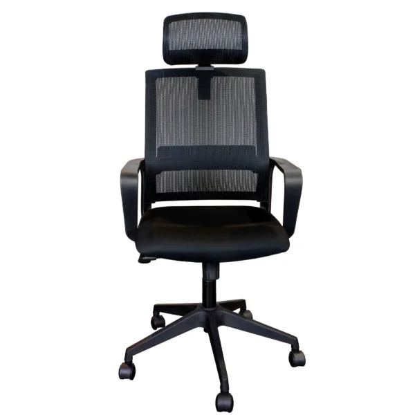 Fauteuil de bureau Primus avec appui-tête en résille noire vue avant