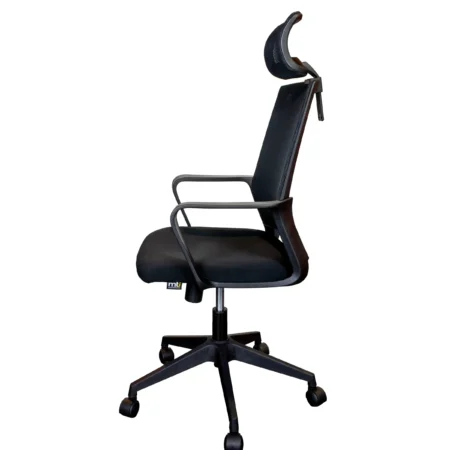 Fauteuil de bureau Primus avec appui-tête noir vue de profil