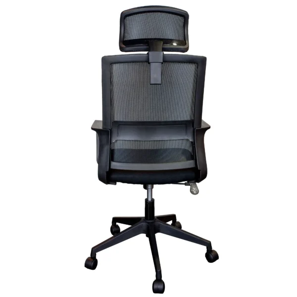 Fauteuil de bureau Primus avec appui-tête en résille noire vue de dos