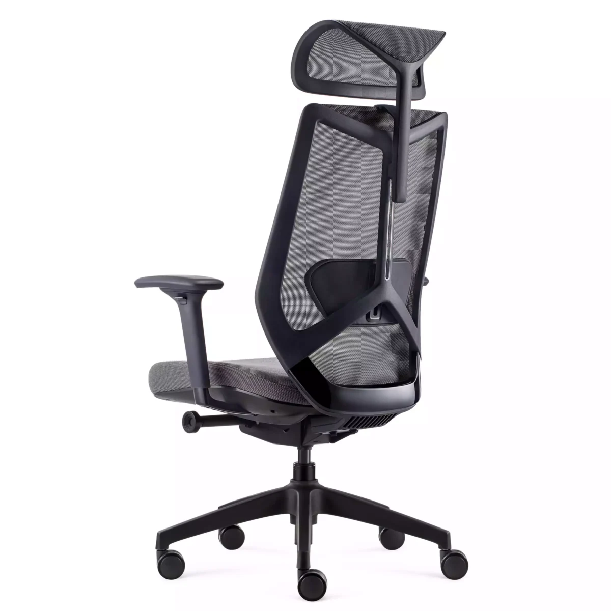 Fauteuil Arco gris avec têtière - Vue 3/4 arrière gauche