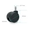Jeu de 5 roulettes universelles pour fauteuil couleur noir 11/60mm – Waytex – schéma des dimensions d'une roulette