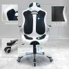 Chaise gaming IXION blanche et noire confortable – Waytex – détails : revêtement en simili cuir, maille respirante, roulettes bimatière