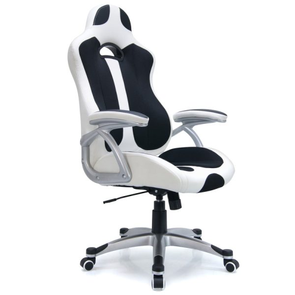 Chaise gaming IXION blanche et noire confortable