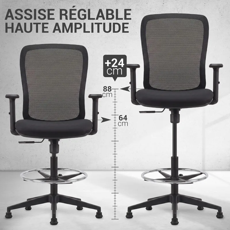 Siège assis-debout noir RAXUS – assise 64 à 88 cm – Waytex