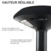 Tabouret de bureau dynamique SCORPI noir – Waytex – détail du bouton de réglage de la hauteur et de la poignée sous l'assise
