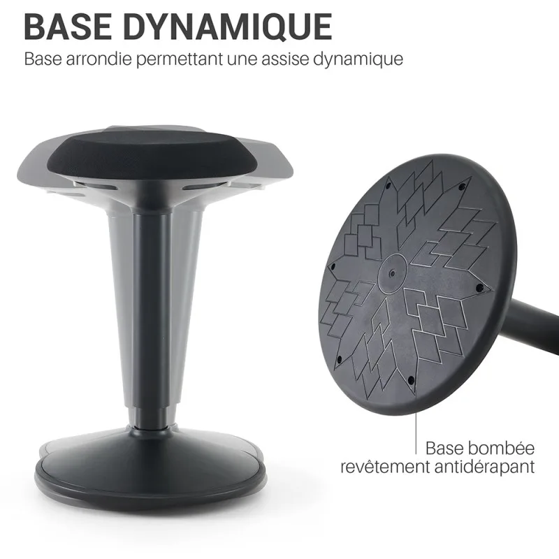 Tabouret de bureau dynamique SCORPI noir – Waytex – détail de la base arrondie à revêtement antidérapant