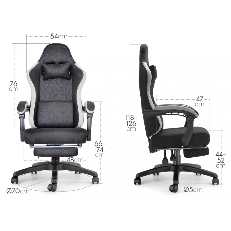 Chaise gaming OKTOS noir et gris avec repose-pieds – Waytex – schéma des dimensions