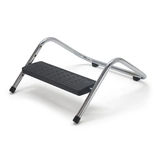 Repose pieds ajustable plateau noir, pied chrome réglable 4 hauteurs