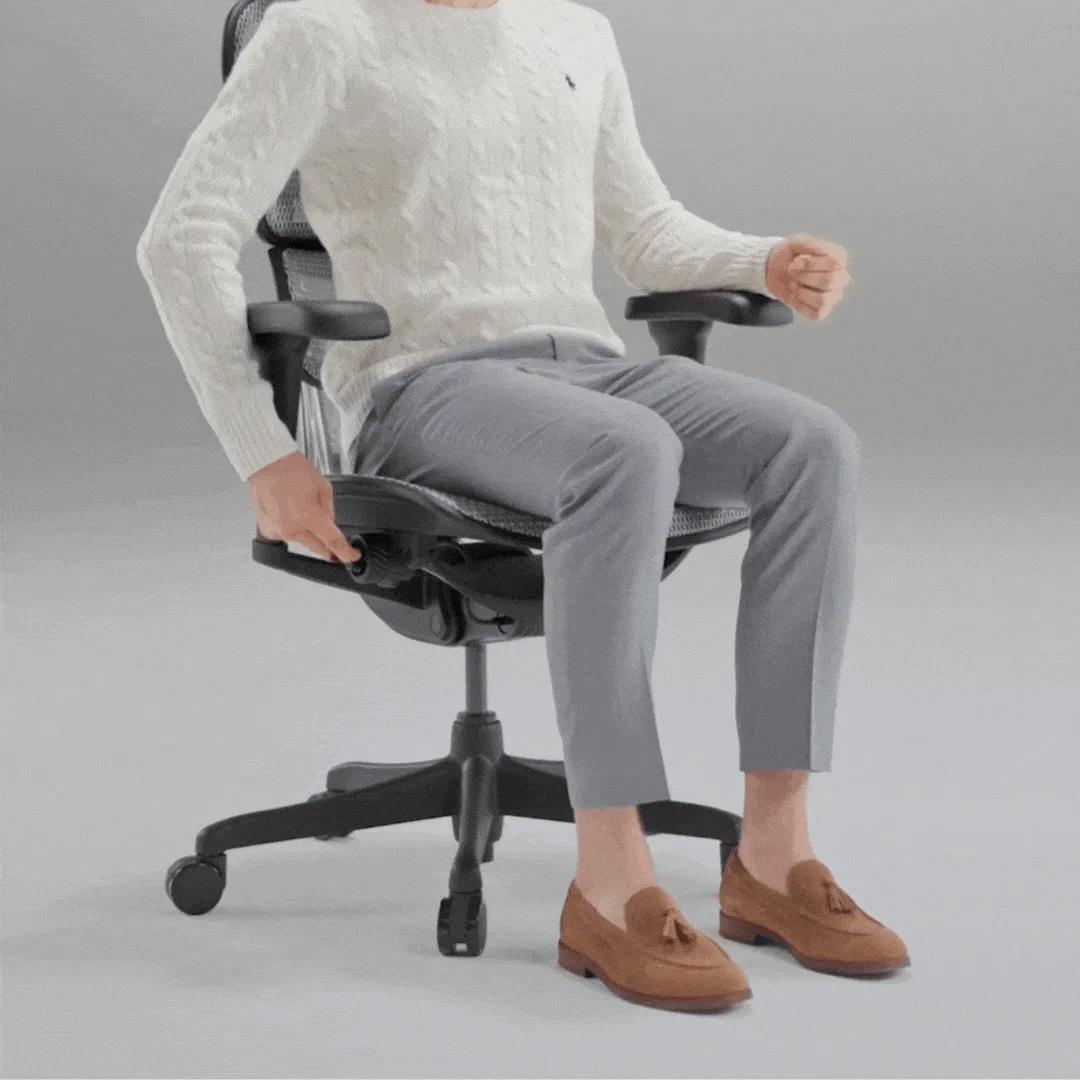 Animation du réglage de la hauteur d'assise d'un fauteuil ergonomique