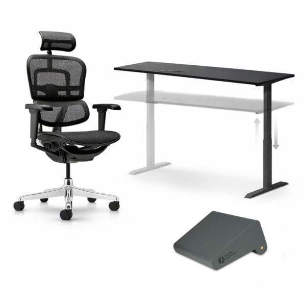 Pack Bureau Ultime – Fauteuil Ergohuman Ultra, Bureau Électrique et Repose-Pieds