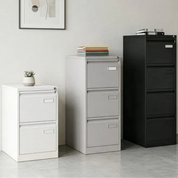 Classeur à tiroirs Bisley – profondeur 62 cm – 2, 3 ou 4 tiroirs – en situation dans un bureau