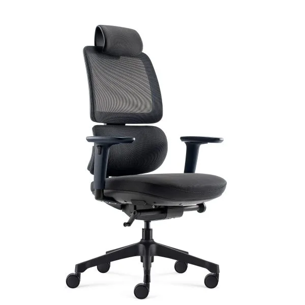 Fauteuil bureau Orca design scandinave confortable - Mti – Ronéo – Noir, Avec têtière