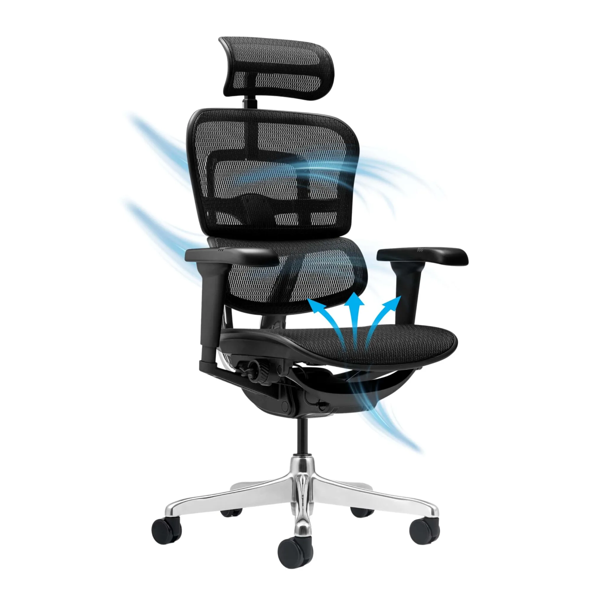 Circulation de l'air à travers la résille d'un fauteuil Ergohuman