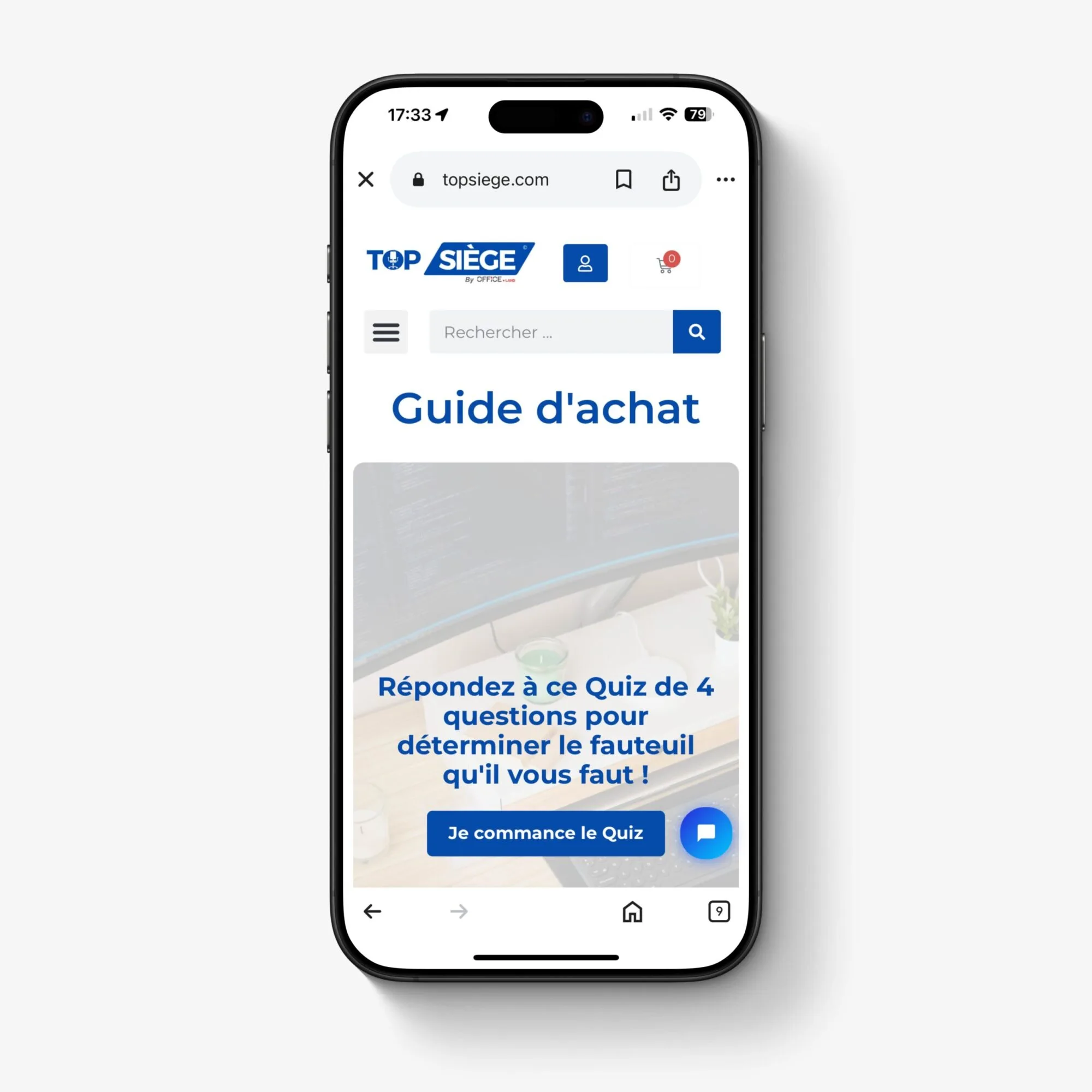 Page Guide d'achat de Top Siège affichée sur un smartphone