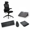 Pack Télétravail Optimal – Fauteuil, Repose-Pieds, Clavier, Souris Verticale et Tapis Repose-Poignet – Q-connect
