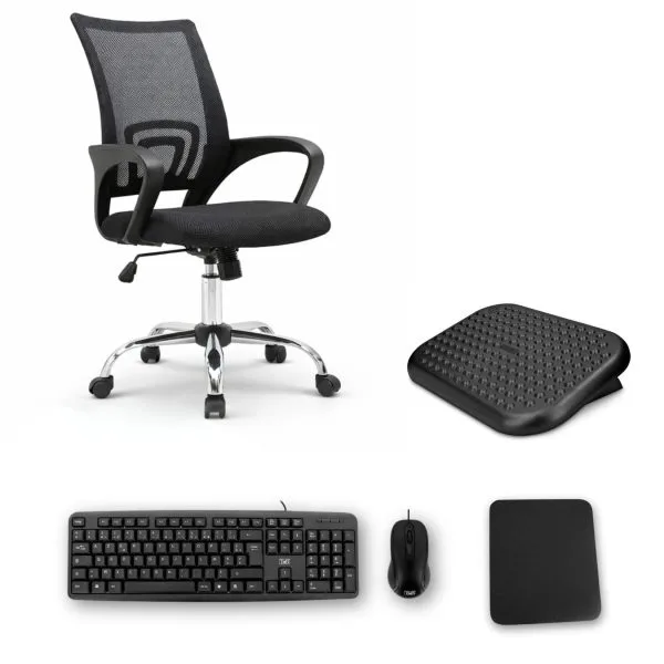 Pack Télétravail Complet – Fauteuil, Repose-Pieds, Kit Clavier Souris et tapis de souris